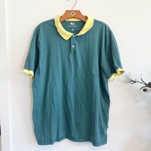 PGA Tour Green and Yellow Striped Polo Shirt